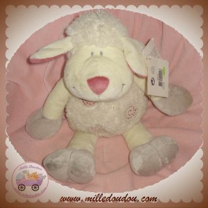 KIABI DOUDOU MOUTON ECRU BLANC SPIRALES ROUGE SOS