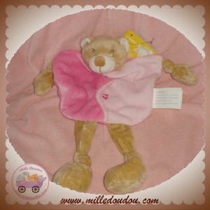 KIMBALOO DOUDOU OURS BEIGE PLAT ROSE FLEUR SOS