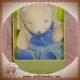 NOUNOURS DOUDOU LAPIN CLAIR SALOPETTE BLEU FLEURS 33 cm SOS