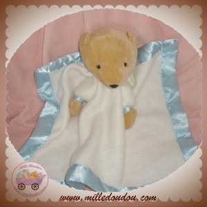 BAWI DOUDOU OURS BEIGE PLAT BLANC LISERET BLEU SOS