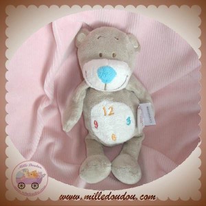BENGY DOUDOU OURS TAUPE GRIS HORLOGE 22 cm SOS