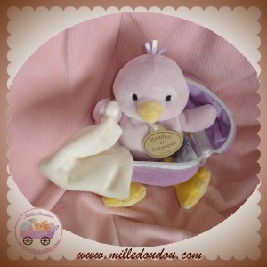 DOUDOU ET COMPAGNIE DOUDOU POUSSIN CANARD VIOLET COQUILLE MOUCHOIR ECRU SOS