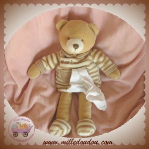 DOUDOU ET COMPAGNIE SOS OURS RAYE BEIGE MOUCHOIR