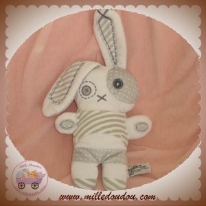 TAPE A L'OEIL DOUDOU LAPIN BLANC GRIS VERT SOS