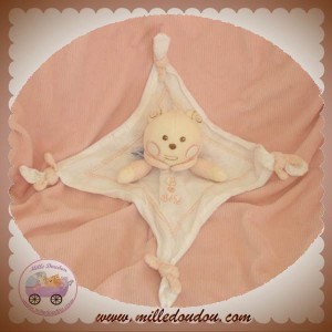 NOUNOURS DOUDOU OURS ECRU PLAT TISSU BLANC ROSE BEBE SOS