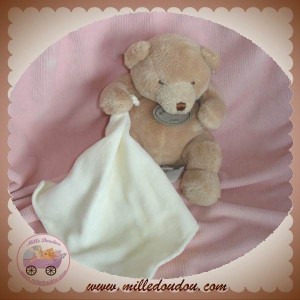 BABYNAT BABY NAT DOUDOU OURS MARRON BEIGE MOUCHOIR BLANC SOS