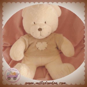 KIABI DOUDOU OURS ECRU PULL BEIGE COEUR SOS NICOTOY