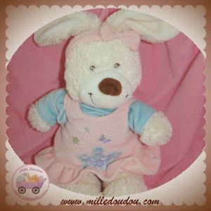 TEX DOUDOU LAPIN BLANC ROBE ROSE FLEURS SOS