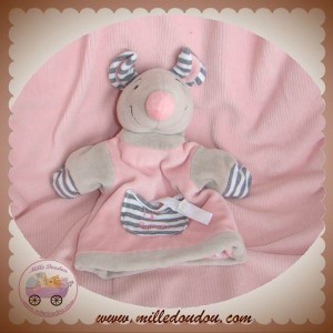 TCF DOUDOU SOURIS GRISE MARIONNETTE ROSE SUCETTE SOS