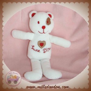 SUCRE D'ORGE DOUDOU OURS BLANC COEUR ROUGE BEIGE SOS