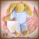 TROUSSELIER DOUDOU LAPIN BEIGE PYJAMA VICHY BLEU MOUCHOIR SOS