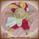 DOUDOU ET COMPAGNIE LAPIN BEIGE PLAT ROUGE FLEUR MOUCHOIR SOS