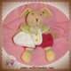 DOUDOU ET COMPAGNIE LAPIN BEIGE PLAT ROUGE FLEUR MOUCHOIR SOS