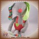 EBULOBO DOUDOU LAPIN GRIS SALOPETTE ROUGE COEUR SOS