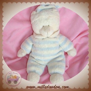 NICOTOY DOUDOU OURS ECRU CORPS RAYE BLEU 25 CM SOS NICOTOY DOUDOU OURS ECRU CORPS RAYE BLEU 25 CM SOS