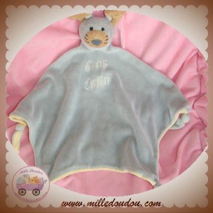 TCF DOUDOU LAPIN GRIS PLAT JAUNE NOEUD GROS CALIN SOS