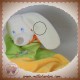 MOTS D'ENFANTS DOUDOU LAPIN CHIEN PLAT LOSANGE JAUNE VERT SOS