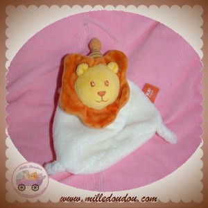 sos doudou lion Toodo carré plat orange et jaune empreinte