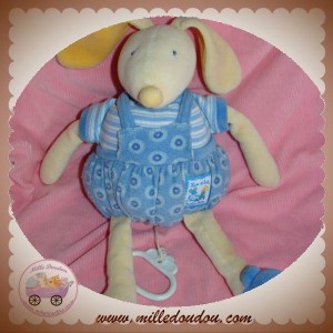 MOULIN ROTY DOUDOU LAPIN LISE ET LULU SALOPETTE PULL BLEU MUSICAL SOS