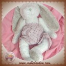 CYRILLUS DOUDOU LAPIN BLANC SALOPETTE ROSE ETOILES SOS