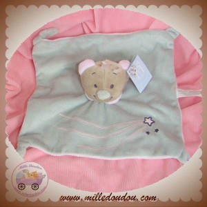 NICOTOY DOUDOU OURS PLAT GRIS ROSE ETOILE NOEUD SOS