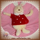 SUCRE D'ORGE DOUDOU LAPIN ECRU ROBE ROUGE SOS