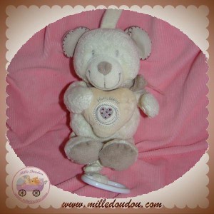 POMMETTE DOUDOU OURS BLANC ECRU MUSICAL COEUR SOS