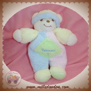 TAKINOU DOUDOU OURS BLANC CORPS COULEUR PASTEL HOCHET SOS