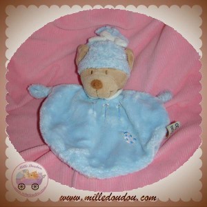 NICOTOY DOUDOU OURS PLAT OVAL BLEU COCCINELLE SOS