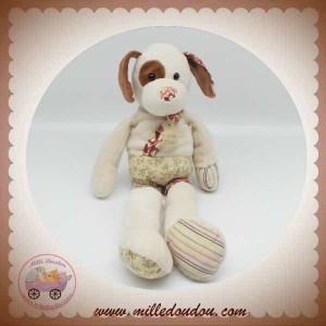 HISTOIRE D'OURS DOUDOU CHIEN ECRU SHORT TISSU 42 cm SOS