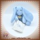 DOUDOU ET COMPAGNIE SOS LAPIN BLEU MOUCHOIR BLANC 18 cm