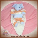 SUCRE D'ORGE DOUDOU ELEPHANT BLEU RAYE ECRU ORANGE MOUCHOIR SOS