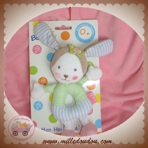 BABYSUN DOUDOU LAPIN FILLE HOCHET VERT BLEU RAYE SOS