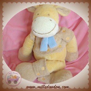 NICOTOY DOUDOU GIRAFE JAUNE PULL BEIGE ECHARPE BLEU SOS