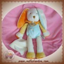 BABYNAT DOUDOU LAPIN ECRU BLEU JAUNE HOCHET MOUCHOIR SOS