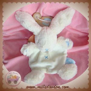 BABYNAT DOUDOU LAPIN PLAT BLANC POIL CROIX BLEU SOS