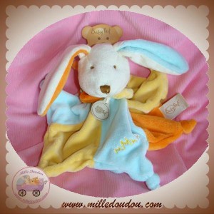 BABYNAT DOUDOU LAPIN ECRU PLAT BLEU JAUNE ORANGE SOS