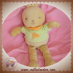 KIMBALOO DOUDOU LAPIN BEIGE PULL VERT BANDANA ORANGE SOS