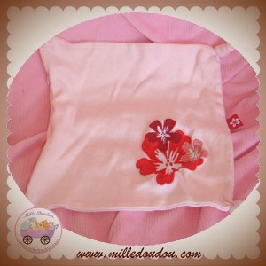 DOUDOU MOURCHOIR OREILLER PLAT ROSE FLEUR SOS