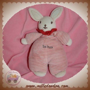 TIM POUCE DOUDOU LAPIN ECRU RAYE ROSE SOS