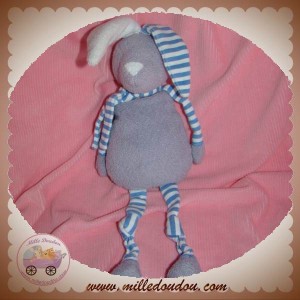 BOUT'CHOU MONOPRIX DOUDOU LAPIN GRIS RAYE BLEU SOS