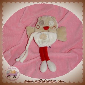 SUCRE D'ORGE DOUDOU HIBOU BEIGE ROUGE ATTACHE TETINE SOS