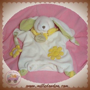 DOUDOU ET COMPAGNIE LAPIN PAQUERETTE MARIONNETTE BLANC JAUNE SATIN SOS