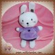 NICOTOY DOUDOU LAPIN BLANC HABIT VIOLET MAUVE COEUR SOS