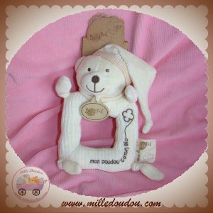 BABYNAT DOUDOU OURS BLANC HOCHET BIO FLEUR NOEUD SOS