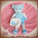 BABYNAT BABY NAT DOUDOU OURS CORPS BLEU MOUCHOIR BLANC ROND SOS