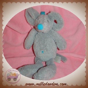 HAPPY HORSE DOUDOU SOURIS MUSICAL GRISE BLEU NATURE ET DECOUVERTES SOS