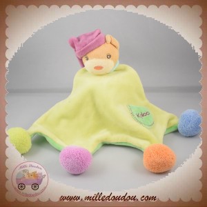 KALOO DOUDOU OURS PLAT VERT MAUVE POP POMPON SOS