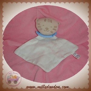 AUCHAN DOUDOU CHAT OURS BEIGE PLAT LOSANGE RAYURES SOS