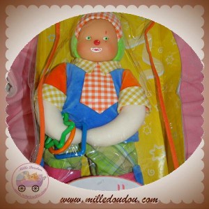 COROLLE DOUDOU POUPEE CLOWN GASTON BLEU VERT EVEIL SOS